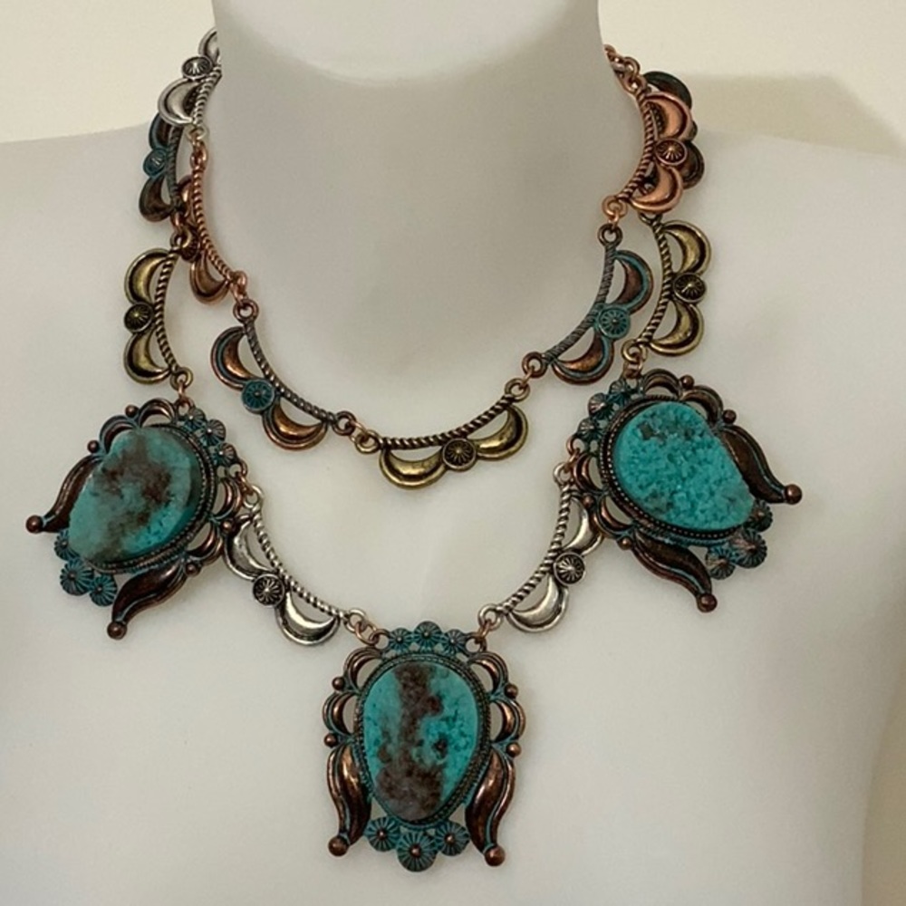 SouthWestern squash silver turquoise druzy necklace New